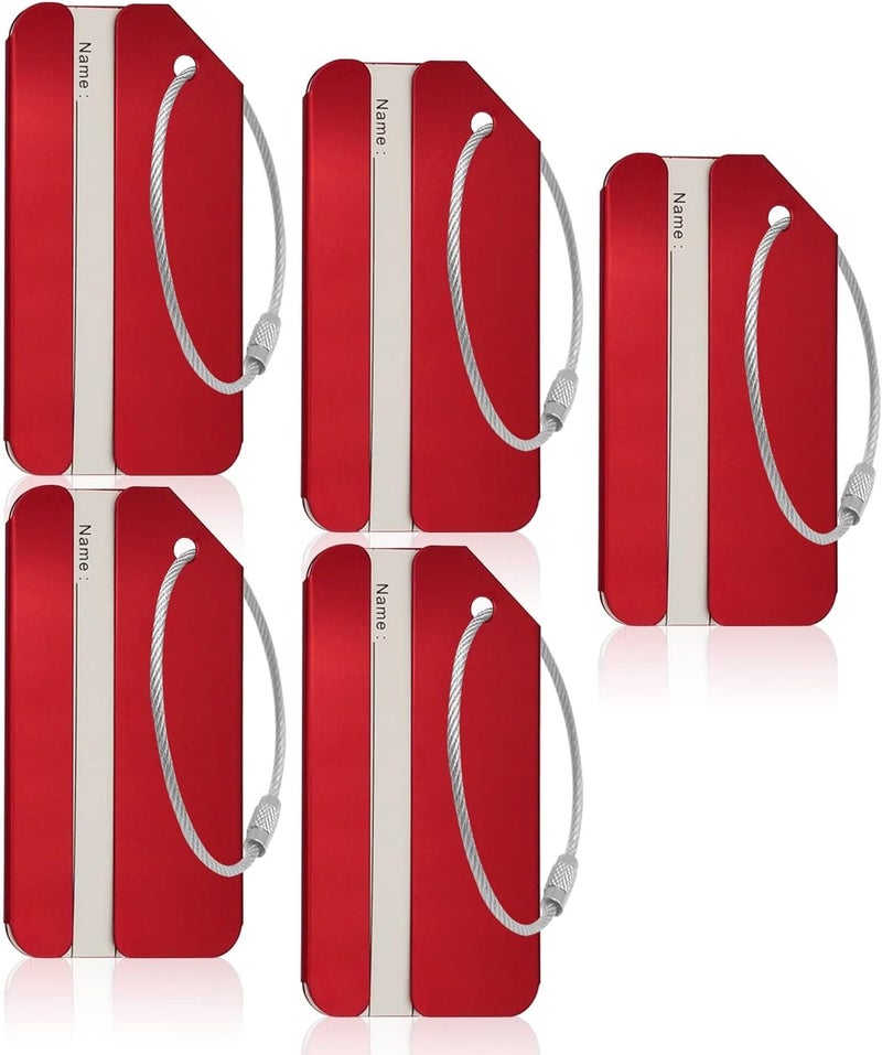 Ovener Aluminum Luggage Tags, Luggage Tag Holders for Travel Luggage Baggage Identifier by (5Pack Red) - Image 1
